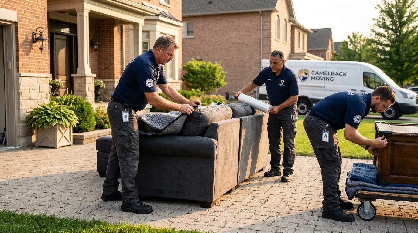 Large estate moving crew wrapping furniture in Crescent, OK